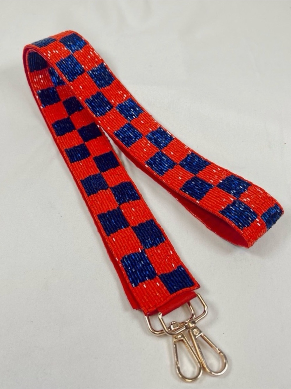 Red and Blue Beaded Checkerboard Strap for Women